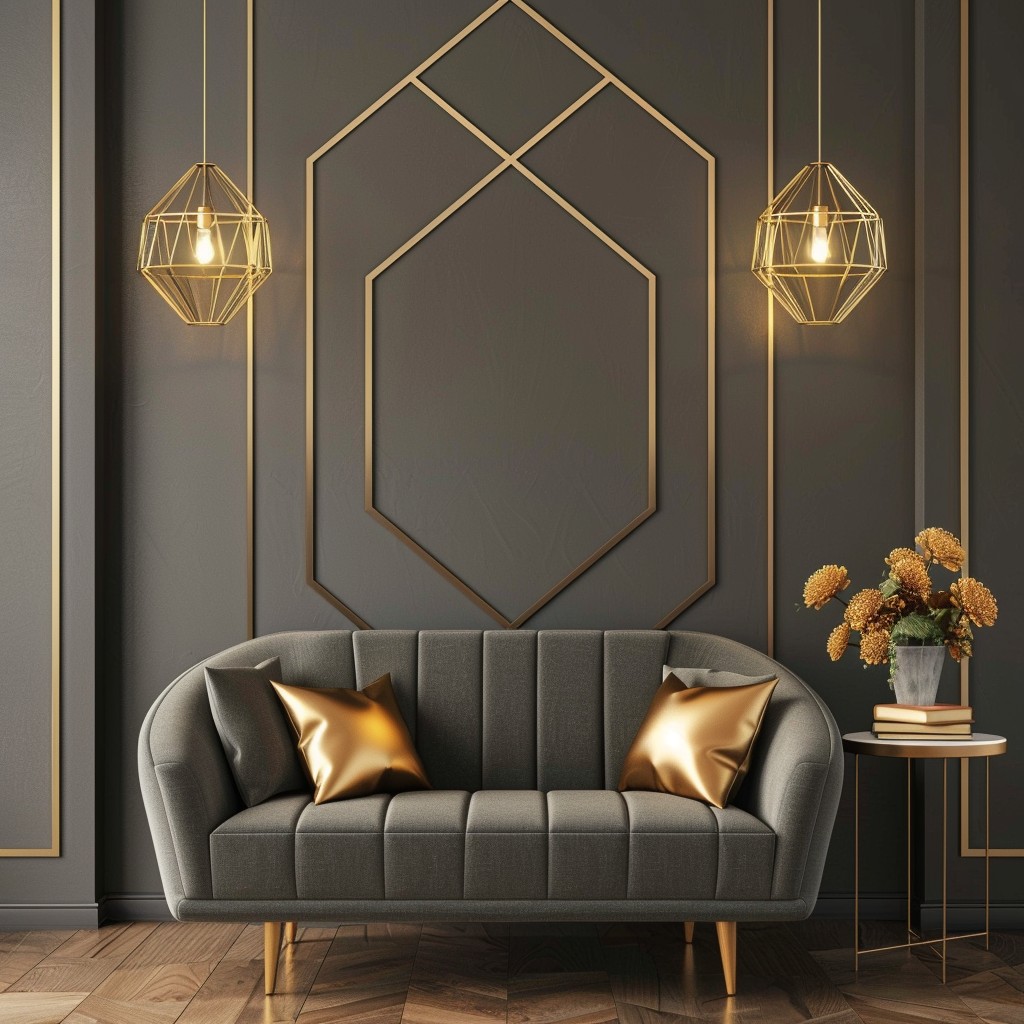 Modern paint effects- walls painted in metallic with gold accent